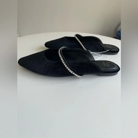 New A New Day Black Velvet Rhinestone Holiday NYE Party Dress Shoes Flats 7 - Picture 5 of 5